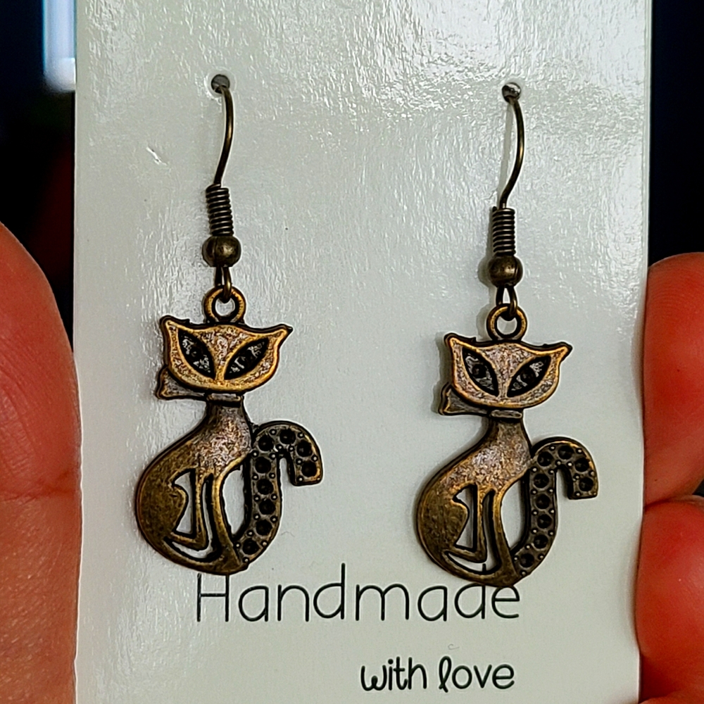 Cat earrings bronze vintage witchy tarot witch